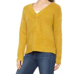 Lucky Brand Super Soft Oversized V-Neck Sweater in Golden Palm Mustard Yellow